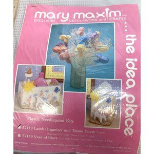 Mary Maxim Plastic Needlepoint Kit Lamb Organizer & Tissue Cover